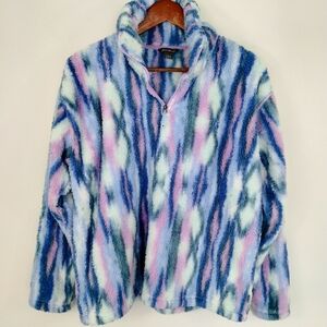 Eddie Bauer Fleece Sweatshirt L Tie Dye Relaxed Soft Mock Neck 1/4 Zip Outdoor